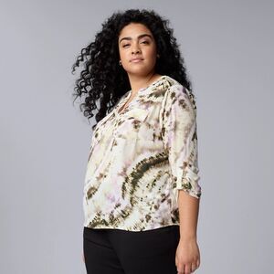 New Plus Size Simply Vera Vera Wang Roll-Tab Popover Blouse Size 2X